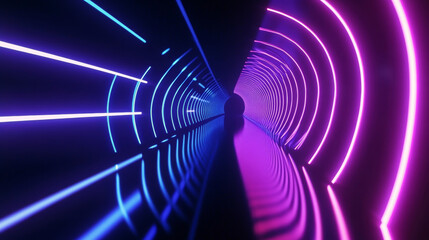 Wall Mural - 3d abstract neon light trail technology virtual reality corridor tunnel background. cyberpunk futuri