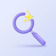 Poster - 3D AI-search icon. A magnifying glass with stars. Searching or finding and analysis by Machine learning. Artificial intelligence technology 3D concept.  Vector illustration.