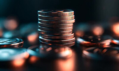Poster - Closeup of Stacked Shiny Coins in Warm Lighting : Generative AI