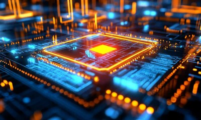 Aufkleber - Futuristic Circuit Board with Glowing Elements and Connections : Generative AI