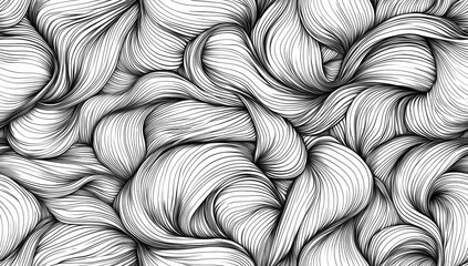 Wall Mural - seamless black and white pattern of flowing wavy lines