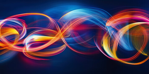 Wall Mural - colorful abstract background with dynamic light trails on dark canvas