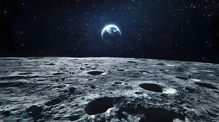 Wall Mural - cinematic planet earth view from the moon surface. starry space in the background. travel across the