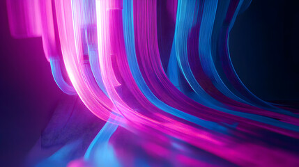 Wall Mural - cycled 3d animation, abstract background with pink blue neon lines