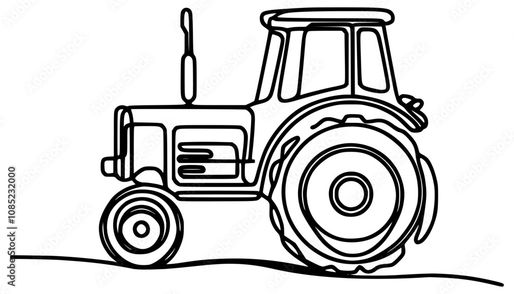 one line drawing tractor farm vehicle vector illustration template ...
