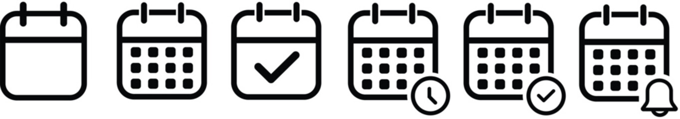Wall Mural - Calendar icon. Calendar planner icon collection. Reminder organizer event signs. Calendar notification icon. Black and white calendar buttons
