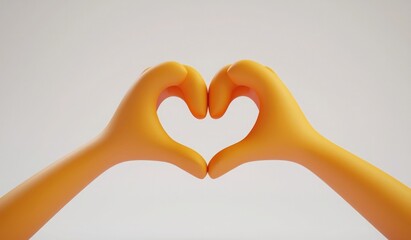 Wall Mural - 3D cartoon icon of two hands making a heart shape, simple design, white background