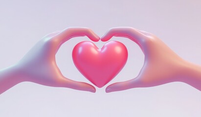 Wall Mural - 3D cartoon, two hands making a heart shape, white background