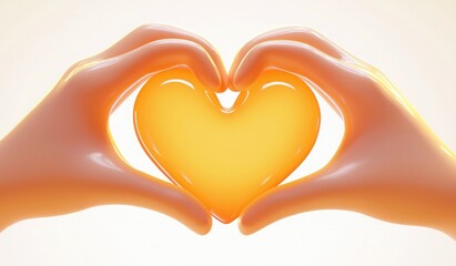 Wall Mural - 3D cartoon, two hands making a heart shape with fingers, clipart isolated on a white background, with soft and smooth edges