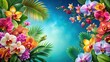 © vilavanh - Exotic orchids and tropical blooms arranged in a lush floral composition against a vibrant blue background, orchids, colorful, arrangement, flower arrangement, summer