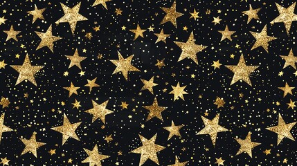 Canvas Print - a seamless pattern of gold stars on a black background.