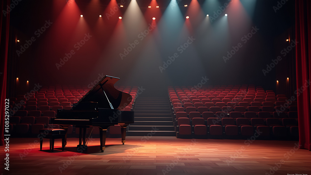 Piano on stage with rake seating Stock Illustration | Adobe Stock