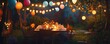 © Ytnart - A beautifully decorated outdoor dinner table illuminated by colorful lanterns.