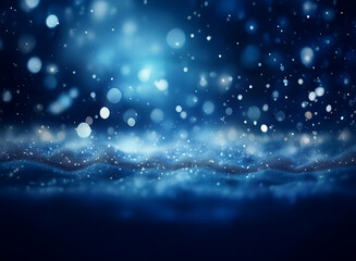Aufkleber - A mesmerizing winter scene:  Dark blue hues, shimmering snow, and sparkling bokeh create a magical, atmospheric backdrop.  Perfect for winter holidays or cold weather themes.