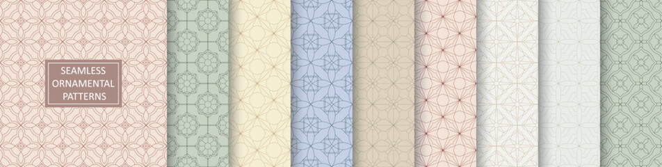 Wall Mural - collection of seamless geometric ornamental vector patterns. tile colorful beautiful outline orienta
