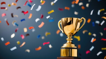 Celebrate Success with a Golden Trophy Amidst a Burst of Colorful Confetti - Perfect for Motivational Art or Award Ceremony Promotion