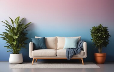 sofa on a gradient background, podcasts sofa with tree