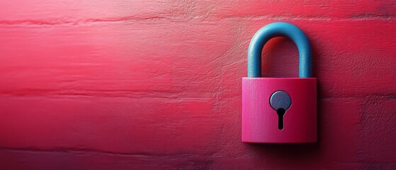 Pink Padlock on Red: A vibrant pink padlock with a teal shackle rests on a textured red surface, symbolizing security, privacy, and protection.  The image evokes a sense of safety and confidentiality.