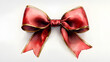 © Priyanut - A whimsical watercolor sketch of a red bow with gold edges, tied perfectly, on a bright white background