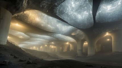  Exploring an Underground City With Crystalline Ceilings and Ambient Lighting at Dusk