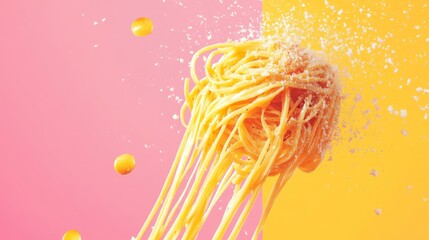 Wall Mural - Spaghetti Explosion:  A vibrant, playful image of spaghetti tossed in the air, capturing the essence of Italian cuisine.