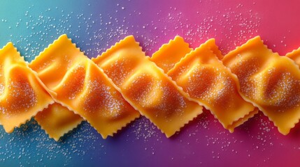 Wall Mural - Ravioli Delight: A vibrant, colorful close-up of freshly made ravioli, dusted with sugar and ready to be enjoyed. The image evokes a sense of warmth, comfort, and indulgence.  