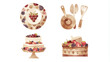 © NewFresh  - Set of watercolor cake and kitchen utensils. Vector illustration.