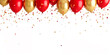 © Anuyj - Golden frame with red and gold balloons with sparkles on white background. Copy space for your text