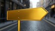 © Andrew - Golden Arrow Signpost: Guiding the Way. A gleaming golden arrow signpost stands prominently on a city street, symbolizing direction, opportunity, and the journey ahead.