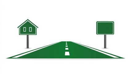 Green Road to Home:  A simple, yet evocative illustration of a green road leading towards a house, symbolized by a green road sign.  A visual metaphor for finding your way home.