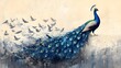 © Paul - A radiant peacock, with tail feathers spread, confidently strides through grey pigeons, celebrating uniqueness and natural beauty against a muted backdrop