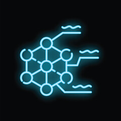 Wall Mural - blue neon icon depicting a machine learning process with nodes and connections