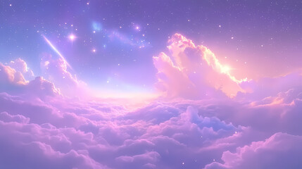 Wall Mural - Dreamy pastel galaxy with stars and clouds serene abstract cosmic background. Infinite. Illustration