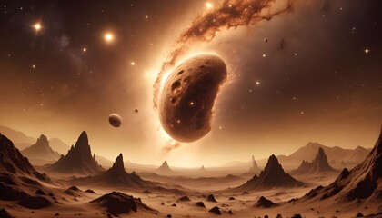 outer space with alien planets and explosion