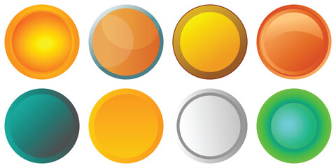 Wall Mural - set of glossy circle buttons sign for web, 3d round click button icons. spheres and ball set, emblem