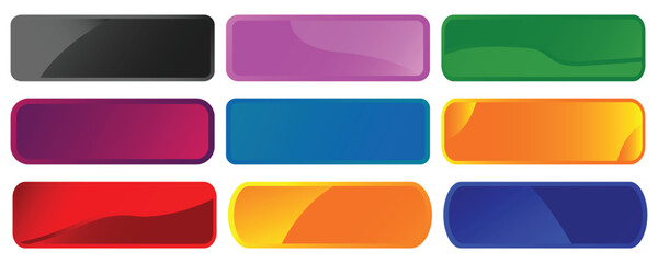 Leinwandbilder - Set of Glossy rectangle buttons sign for web, 3d click button icons. Emblem Badge, Game button illustration. Vector empty web ui button collection.