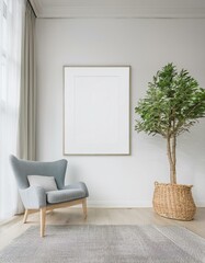 Wall Mural - New minimalist room interior Home Poster mockup, with furniture.