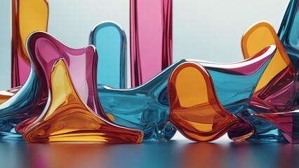 Abstract minimalist design, colorful glass shape, 3d render