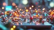 © TopMedia - Abstract Close-up View of a Futuristic Circuit Board with Colorful Lights and Sparkling Effects, Representing Modern Technology and Digital Innovation in Electronics