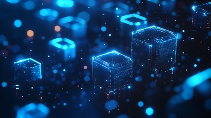 Abstract background with blue glowing hexagons 3D