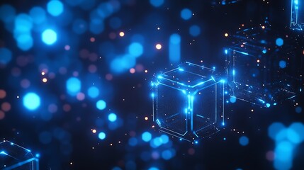 Abstract background with blue glowing hexagons 3D