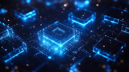 Abstract background with blue glowing hexagons 3D
