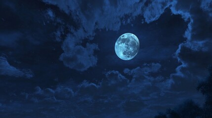 Wall Mural - a large blue moon is shining brightly in the night sky