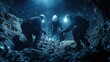 © Kitta Studio - Miners Wearing Headlamps Working in Tunnel