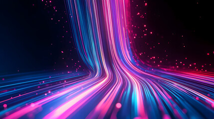 Wall Mural - 3d render, abstract background with glowing pink blue neon lines