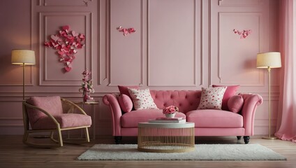 Wall Mural - Valentine interior room have pink sofa and home decor for valentines day