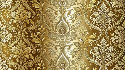 Wall Mural - Ornate Golden Floral Damask Pattern Design for Interior Decoration