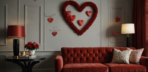 Wall Mural - Valentines day living room, bed room wiht red rose petals