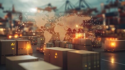 Wall Mural - logistics international delivery concept, world map with logistic network distribution on background
