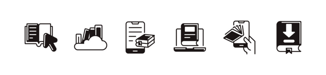 Aufkleber - online book digital library icon unique style vector set education media download e-book journal literature study school course document signs vector illustration for web and app